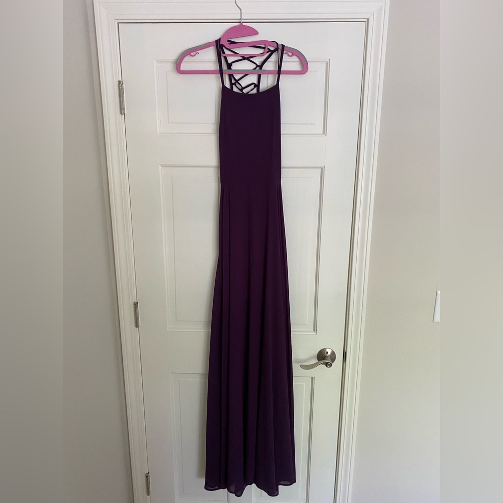 Like new, deep purple LuLus maxi dress, full length. Never altered. (Size Small)